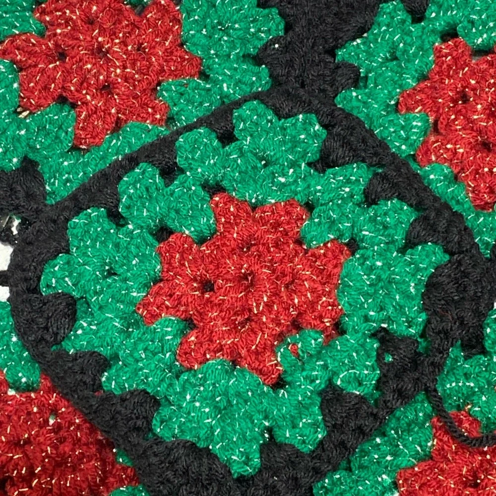 Handcrafted Red and Green Crochet Coaster Set granny squares